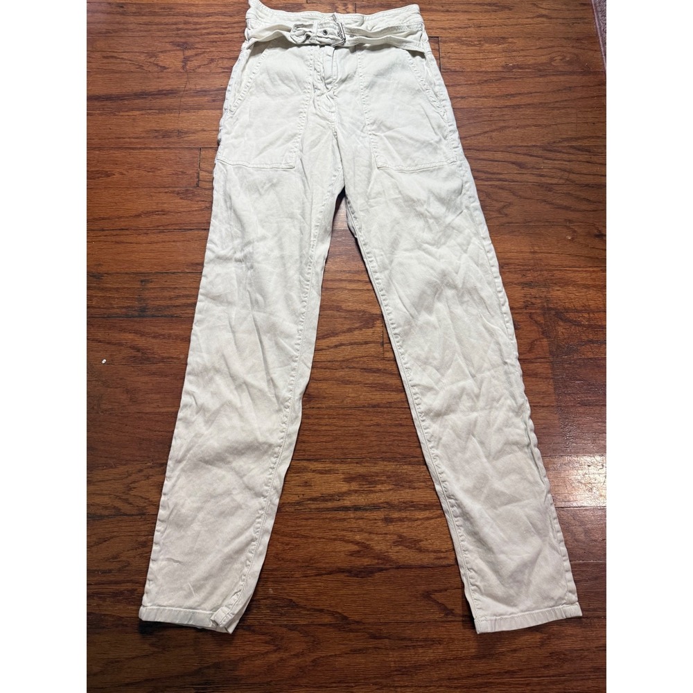 Vanessa Bruno Cream High Waist Belted Utility Pants Size 36 Straight Leg Cotton